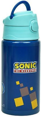 Gim Sonic Classic Kinder Trinkflasche Aluminium mit Strohhalm Blau 500ml