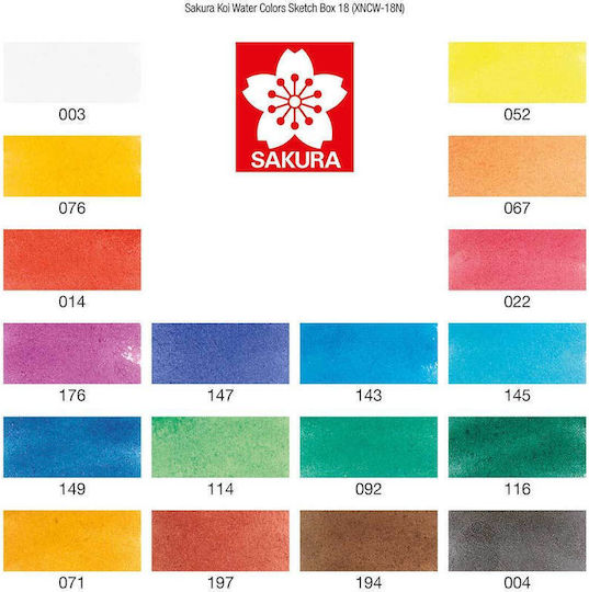 Sakura Koi Water Colors Sketch Box Set of Watercolours Multicolored with Brush 18pcs 40-XNCW18N XNCW18N