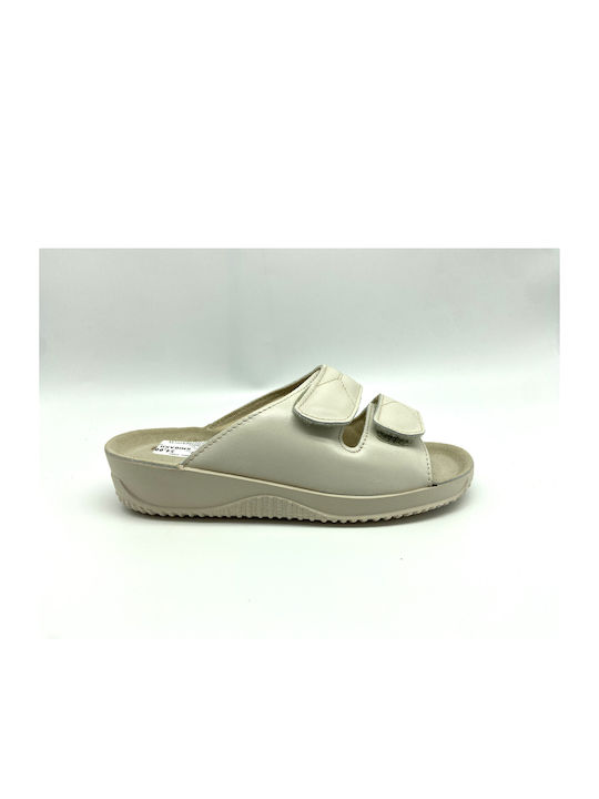 Level Anatomic Leather Women's Flat Sandals Anatomic in Beige Color