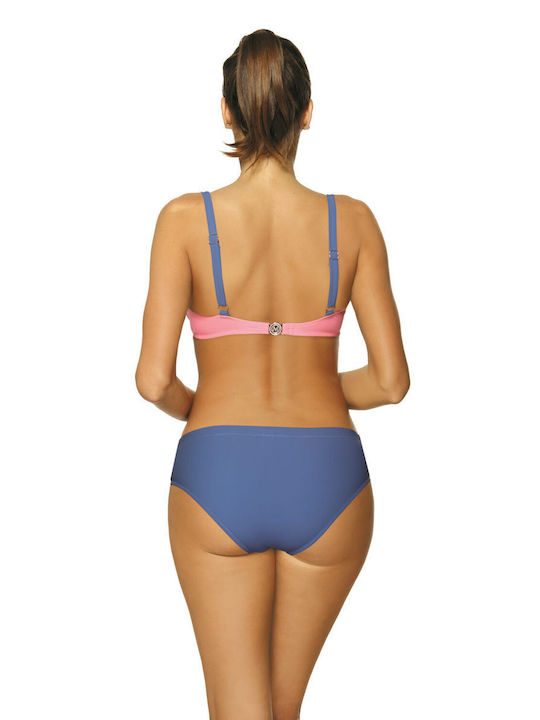 Marko Underwire Bikini Set Bra & Slip Bottom Pink/ Blue