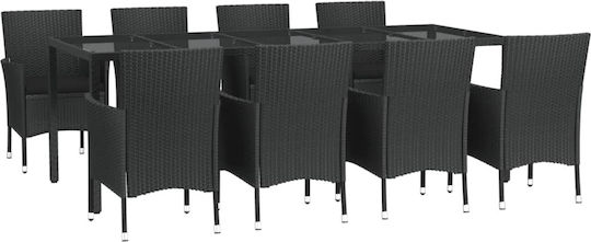 Garten- und Outdoor-Möbelsets Speisesaal 9 Stück Schwarz mit Kissen