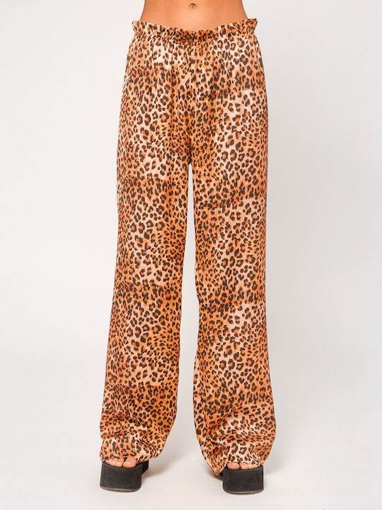 Alvina Women's Fabric Trousers Leopard Brown