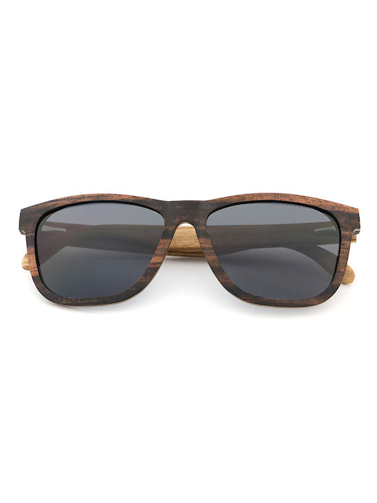 Daponte Unisex Sunglasses with Brown Wooden Frame and Gray Polarized Lens DAP022AB#4