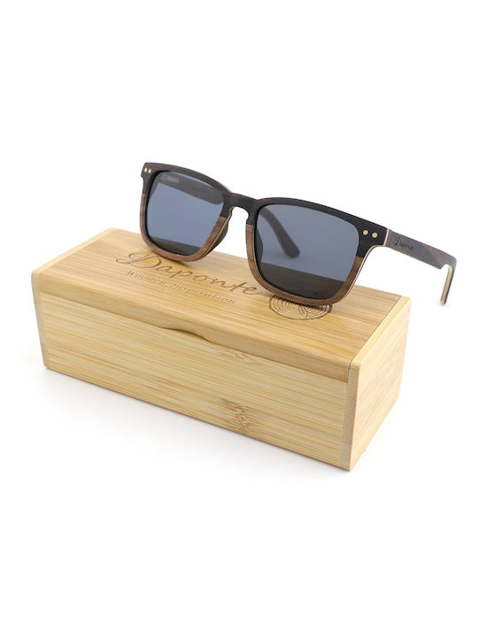 Daponte Unisex Sunglasses with Brown Wooden Frame and Gray Polarized Lens DAP314EAW#4