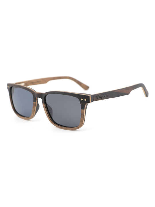 Daponte Unisex Sunglasses with Brown Wooden Frame and Gray Polarized Lens DAP314EAW#4