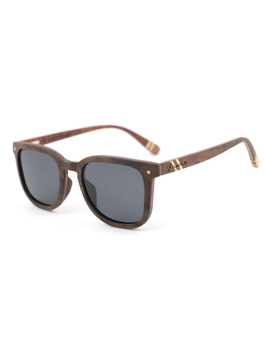 Daponte Unisex Sunglasses with Brown Wooden Frame and Gray Polarized Lens DAP134WB#4