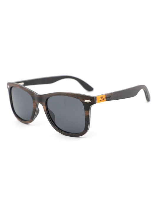 Daponte Unisex Sunglasses with Brown Wooden Frame and Gray Polarized Lens DAP366E#4