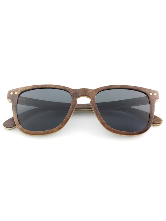 Daponte Unisex Sunglasses with Brown Wooden Frame and Gray Polarized Lens DAP041WB#4