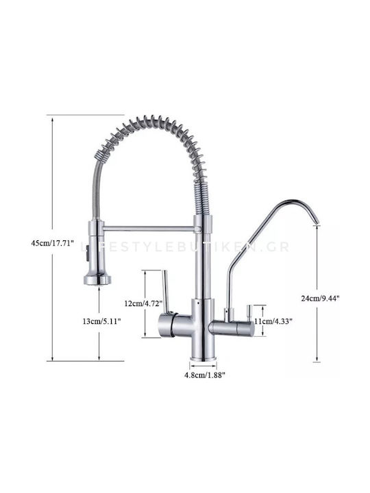 Naron NR731MN Ψηλή Μπαταρία Κουζίνας Πάγκου με Ντουζ και Σπιράλ Mat