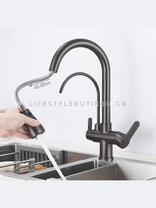 Stocco Tall Kitchen Faucet Counter with Shower Gun Metal
