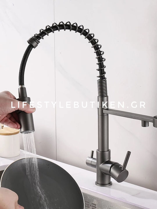 Stocco Tall Counter Kitchen Faucet with Shower and Spring Spout Gun Metal