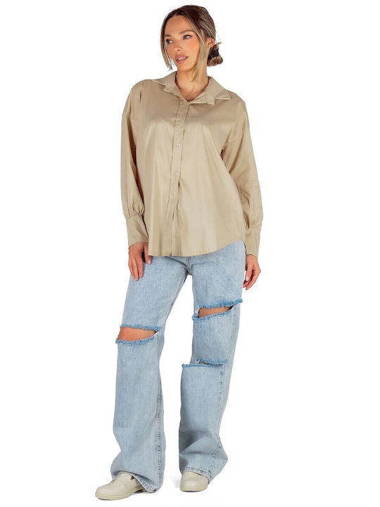 Women's Monochrome Long Sleeve Shirt Beige