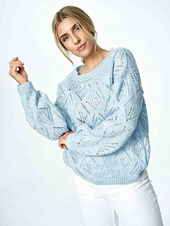 Figl M887 Damen Langarm Pullover Wolle Hellblau