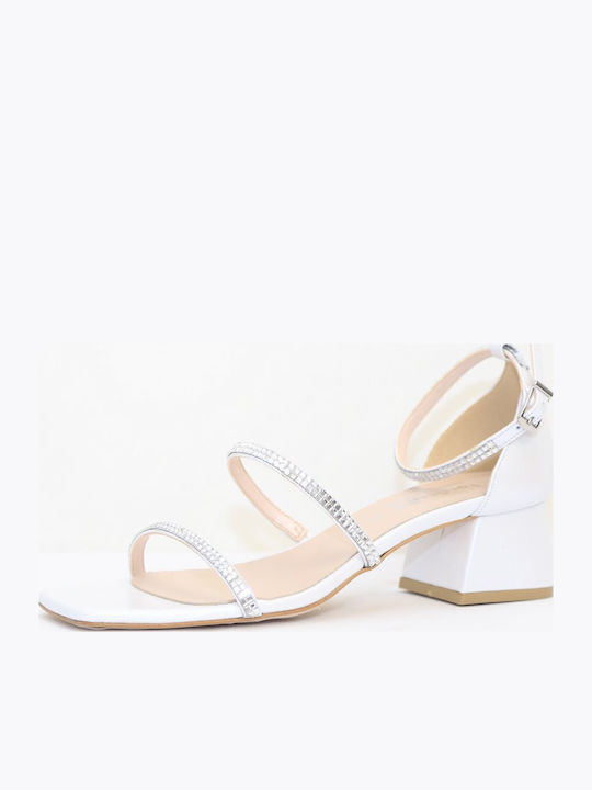 Leather Sandals with Strass White