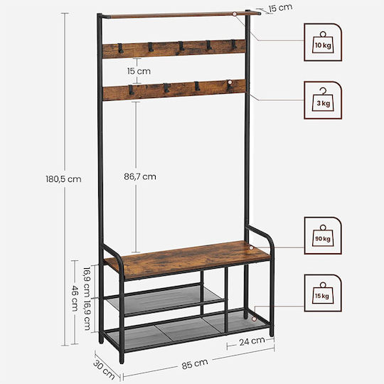 Entry Furniture with Hanger & Shoe Rack 85x30x180.5cm