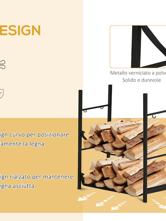 Outsunny Metallic Shelf Wood Storage 44.5x29.5x73cm Black
