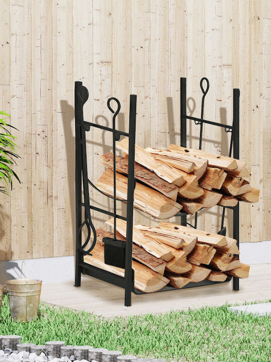 Outsunny Metallic Shelf Wood Storage 44.5x29.5x73cm Black