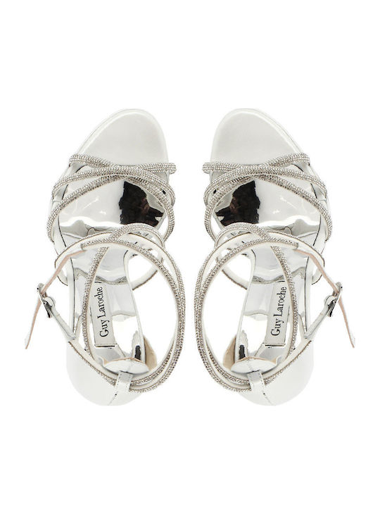 Leder Sandalen mit Strass Weiß
