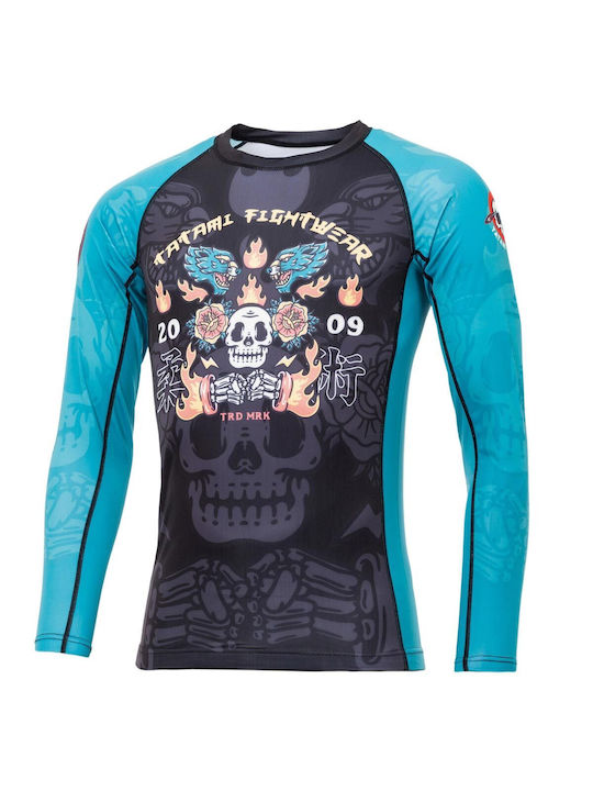 Herren Langarm Tatami Día De Los Muertos Eco Tech Rash Guard - Blau