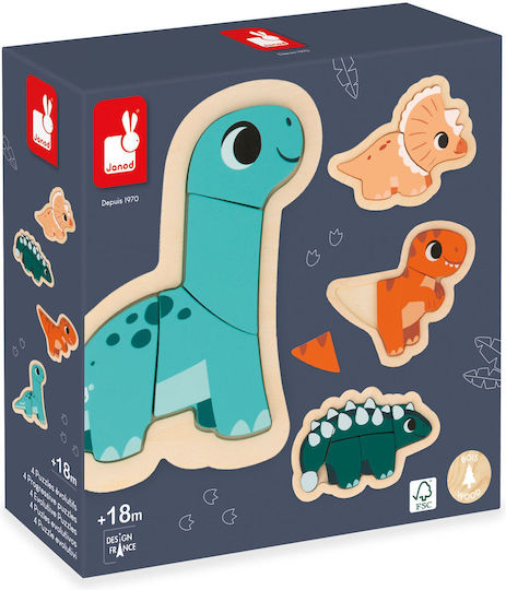 Wooden Kids Puzzle for 1.5+ Years 4pcs Janod
