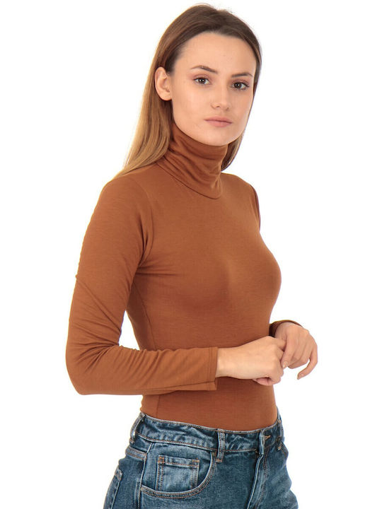 Long Sleeve Turtleneck Bodysuit Brown