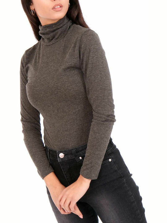 Silia D Long Sleeve Turtleneck Bodysuit Gray