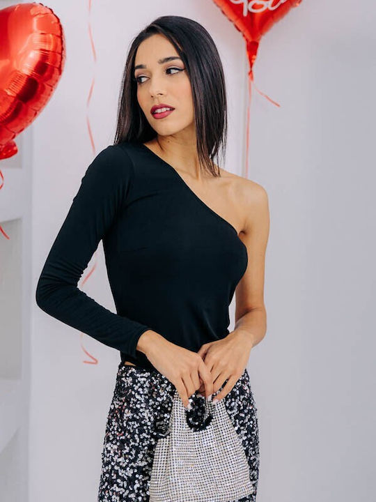 One Shoulder Bodysuit Black