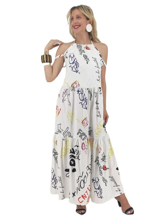 Fullah Sugah Sommer Maxi Kleid mit Rüschen Weiß