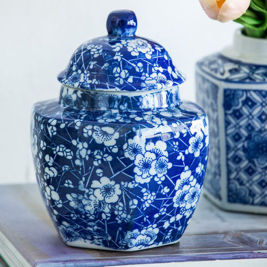 Artekko Dekorative Porzellanvase Blau-Weiß 7x5xH10cm