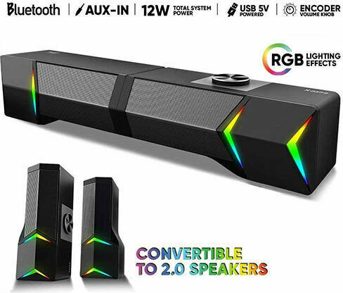 Armaggeddon X-Bar 2 Ασύρματα Ηχεία Υπολογιστή 2.0 με RGB Φωτισμό και Bluetooth Ισχύος 12W σε Μαύρο Χρώμα