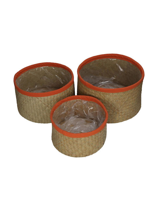 Wicker Decorative Baskets Set με Πορτοκαλί Τρέσα 3pcs Zaros