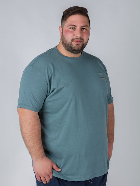 Double Plus Size T-shirt Bărbătesc cu Mânecă Scurtă Albastru