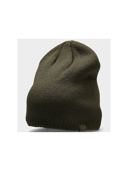 4F Beanie Unisex Σκούφος με Rib Πλέξη σε Χακί χρώμα