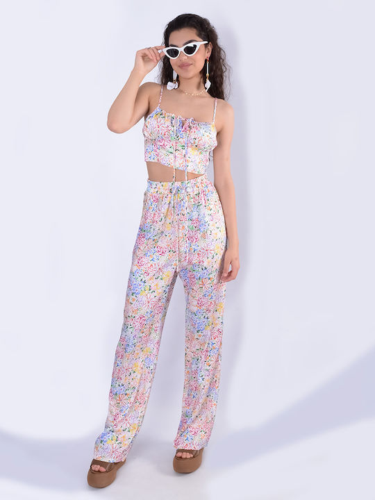 Glamorous pentru Femei de Vară Crop Top fără Mâneci Floral Bej