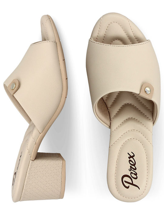 Mules with Chunky Low Heel in Beige Color