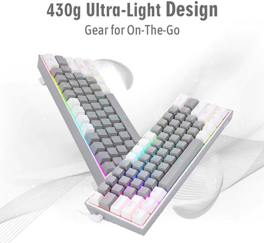 Redragon K616-RGB Fizz Pro Gaming Μηχανικό Πληκτρολόγιο Tenkeyless με Custom Red διακόπτες και RGB φωτισμό (Αγγλικό US) White/Grey