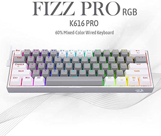 Redragon K616-RGB Fizz Pro Gaming Μηχανικό Πληκτρολόγιο Tenkeyless με Custom Red διακόπτες και RGB φωτισμό (Αγγλικό US) White/Grey