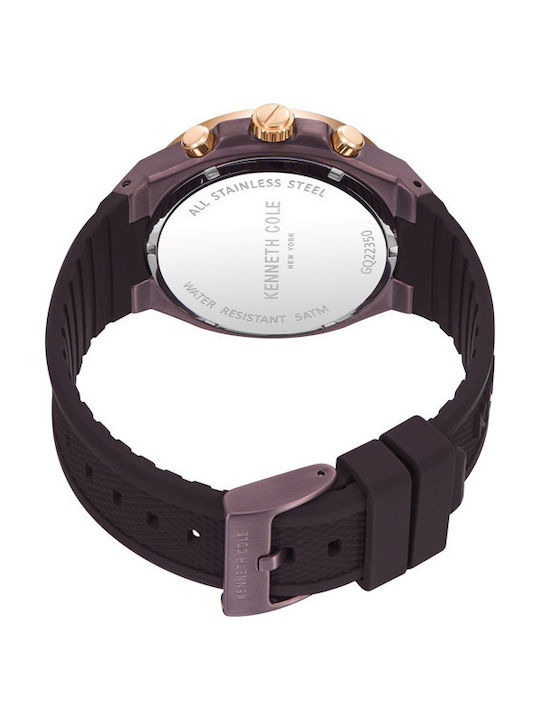 Kenneth Cole Men's Watch 43.5mm Chronograph Battery with Brown Rubber Strap