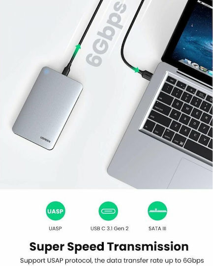 Ugreen Cm300 Case for Hard Drive 2.5" SATA III with Connection Type-C Gray