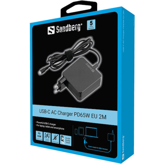 Sandberg Încărcător cu Cablu Integrat USB-C 65W Livrarea energiei Negruς (135-79)