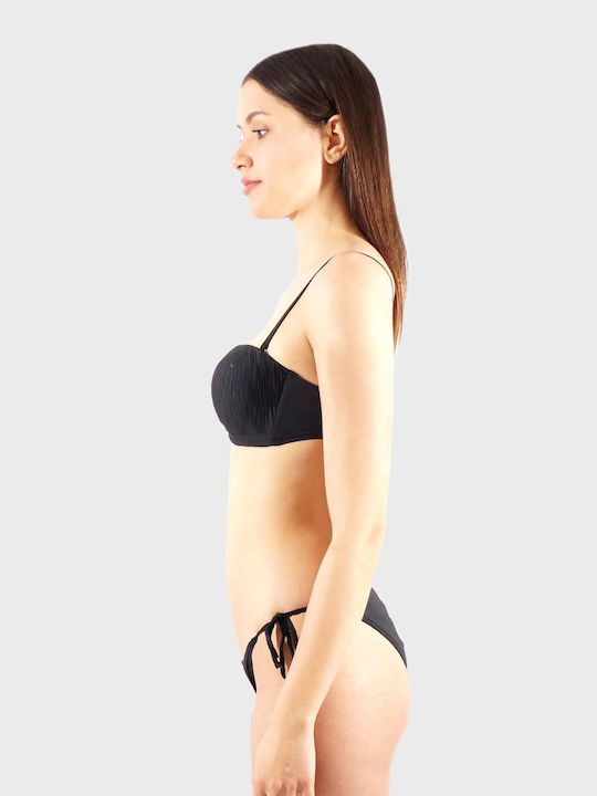 Luna Bikini Set Strapless Top & Slip Bottom with Detachable Straps Black