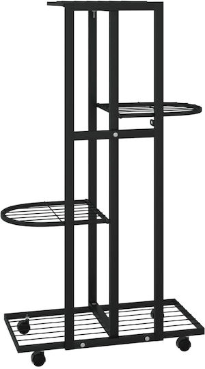 vidaXL Blumentopf-Regal Metall Schwarz mit Rädern 44cmx23cmx80cmcm.