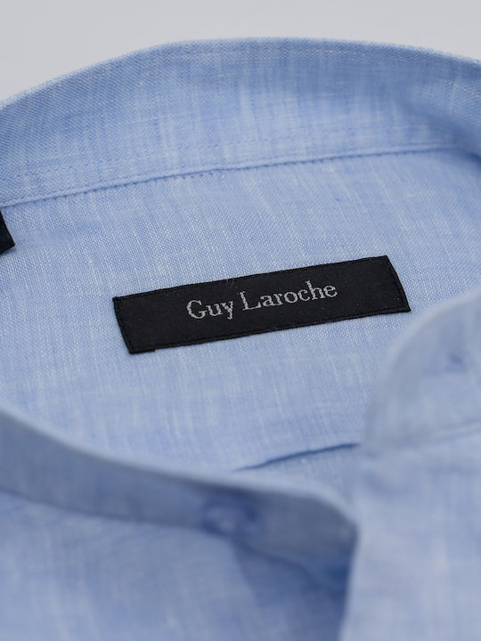 Guy Laroche Men's Shirt Long Sleeve Linen Light Blue