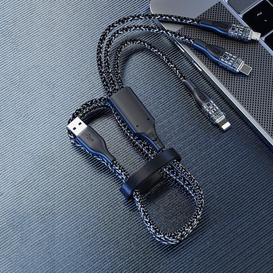 Dudao L22X Braided USB to Lightning / Type-C / micro USB Cable Μαύρο 1m