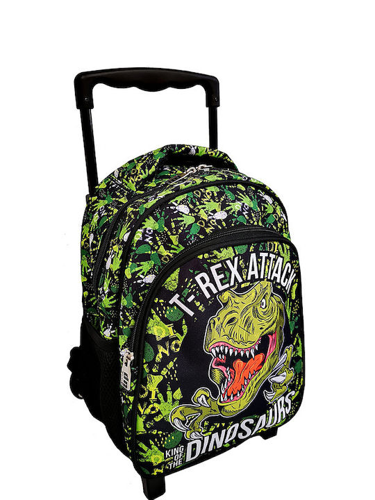 Back Me Up T-Rex School Bag Trolley Kindergarten in Green color