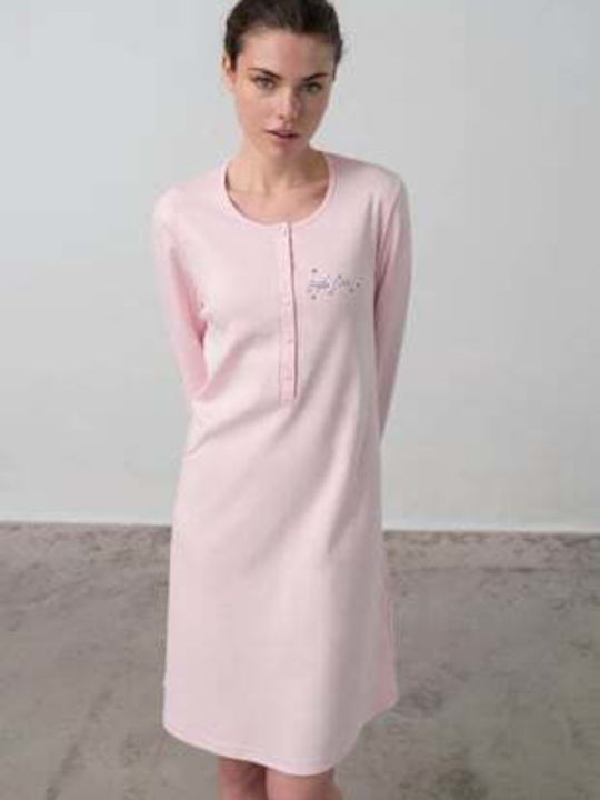 Vamp Winter Cotton Women's Nightdress Pink