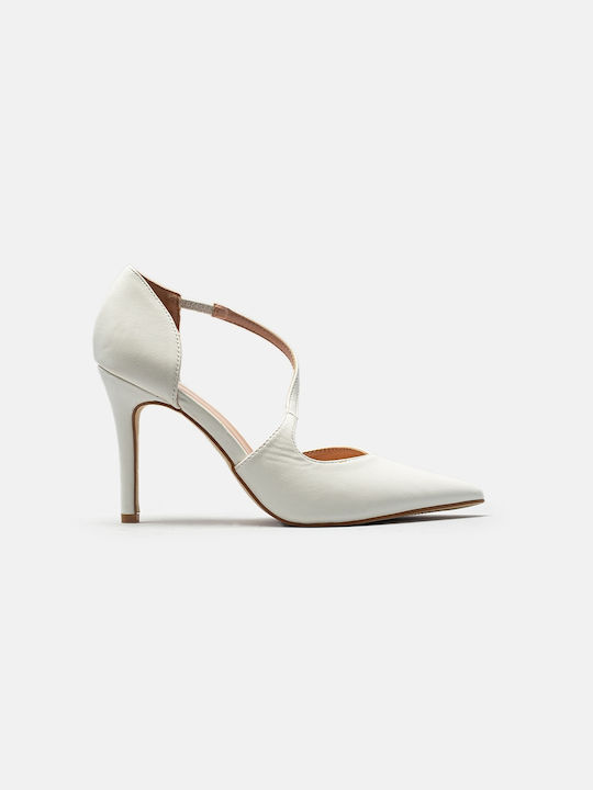 InShoes Pointed Toe White Heels with Strap