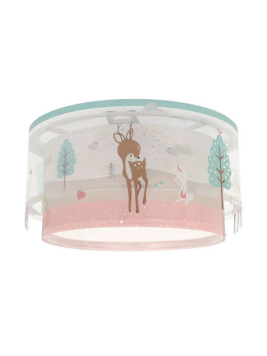 Ango Kids Plastic Chandelier Mount Ceiling Light E27 Loving Deer Pink 15W 33x16.5cm