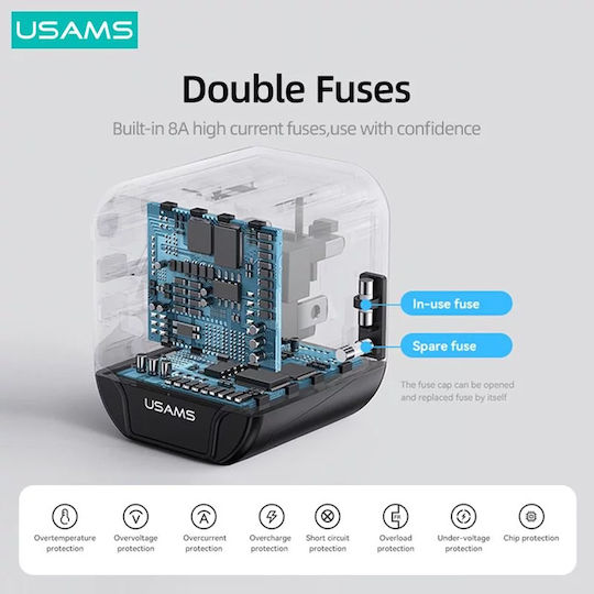 Usams Univesal Travel Charger to Universal Plug Adapter US/AU/EU/UK