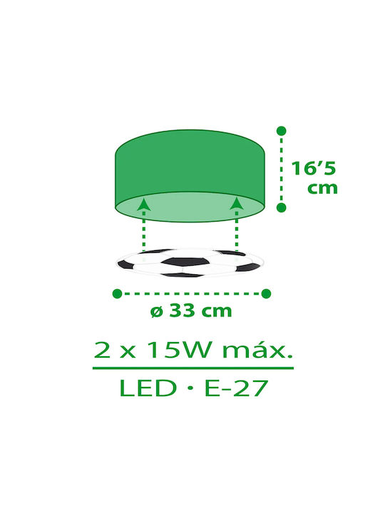 Ango Kids Plastic Chandelier Mount Ceiling Light E27 Sports Football Green 15W 33x16.5cm